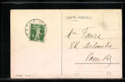 AK Genève, Pont du Mont Blanc et Ile Rousseau, Strassenbahn