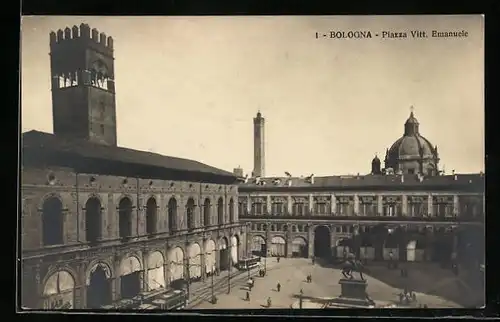 AK Bologna, Piazza Vittorio Emanuele, Strassenbahn