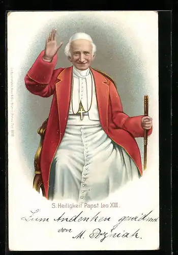 Lithographie S. Heiligkeit Papst Leo XIII. im Portrait