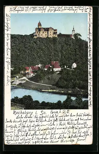 Goldfenster-AK Rochsburg i. Sa., Burg mit leuchtenden Fenstern