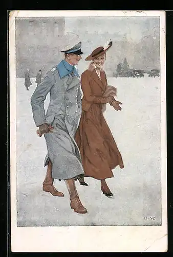 Künstler-AK Brynolf Wennerberg: Soldat und Frau bei einem Renommierbummel