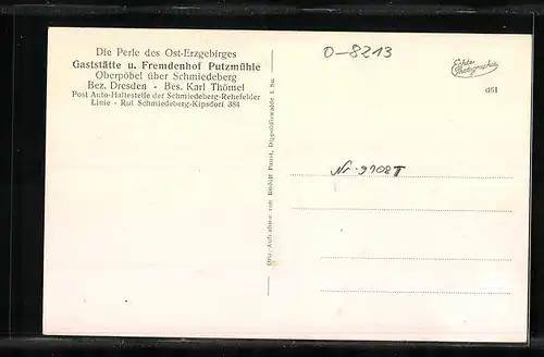 AK Oberpöbel über Schmiedeberg /Bez. Dresden, Gasthaus & Fremdenhof Putzmühle, Innenansichten, Tante Rosel u. Onkel Karl