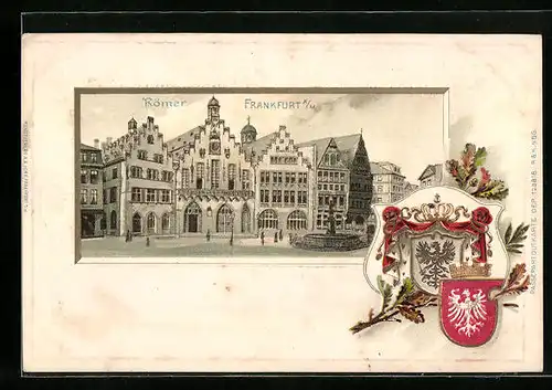 Passepartout-Lithographie Alt-Frankfurt, Römer, Wappen
