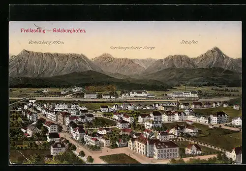 AK Freilassing-Salzburghofen, Teilansicht mit Untersberg, Berchtesgadener Bergen und Staufen