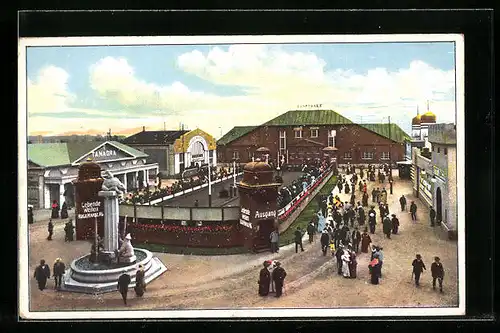 AK Leipzig, Weltausstellung für Buchgewerbe und Graphik 1914, Vergnügungspark: Platz vor dem Zunfthause