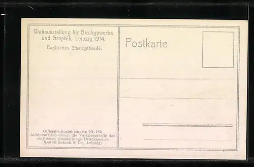 AK Leipzig, Weltausstellung für Buchgewerbe und Graphik 1914, Englisches Staatsgebäude