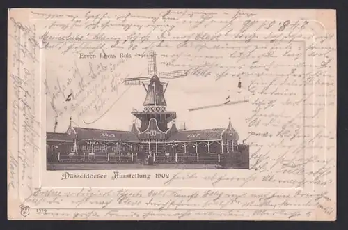 Präge-AK Düsseldorf, Düsseldorfer Ausstellung 1902, Erven Lukas Bols, Windmühle