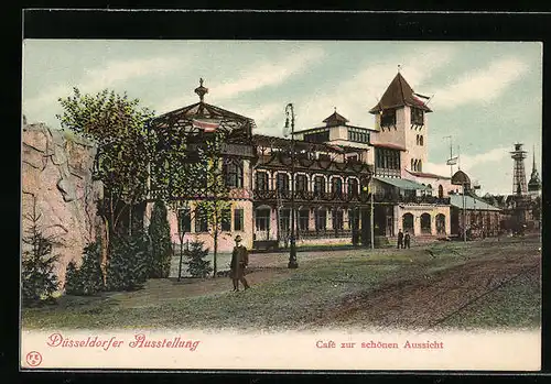 AK Düsseldorf, Düsseldorfer Ausstellung, Cafe zur schönen Aussicht