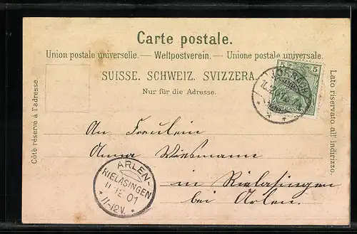 Lithographie Basel, Rheinansicht mit Münster im Mondschein