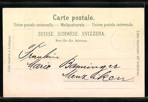 Lithographie Zürich, Uferpartie im Mondschein