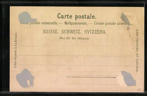 Lithographie Basel, Alte Brücke mit Klein Basel, Strassburger-Denkmal