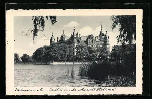 AK Schwerin, Schloss von der Marstall Halbinsel gesehen