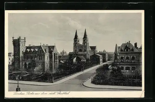 AK Landau, Südlicher Stadtteil, Blick zur Kirche