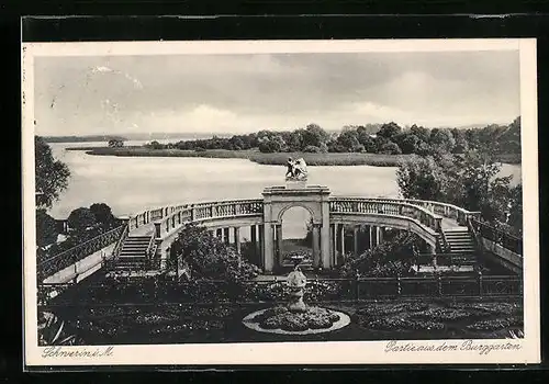 AK Schwerin, Burggraben und Seepartie aus der Vogelschau