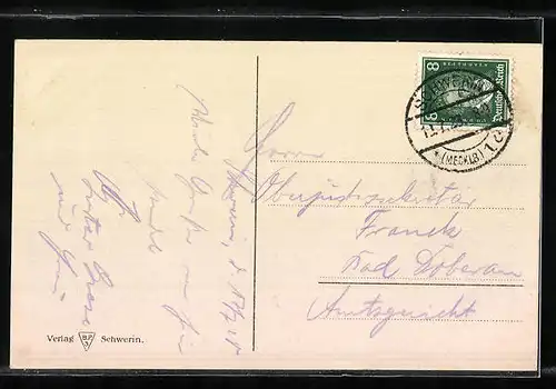 AK Schwerin, Burggraben und Seepartie aus der Vogelschau