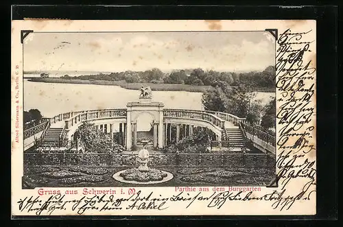 AK Schwerin, Burggraben und Seepartie aus der Vogelschau