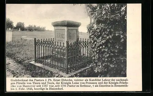 AK Bissendorf, Grabmal des Pastors J. Ph. Ernst Ebbecke