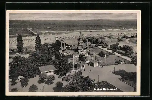 AK Heringsdorf / Usedom, Ortsansicht mit Kirche aus der Vogelschau