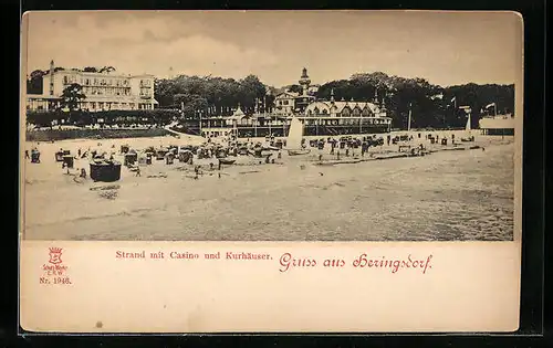 AK Heringsdorf / Usedom, Strand mit Casino- und Kurhäuser