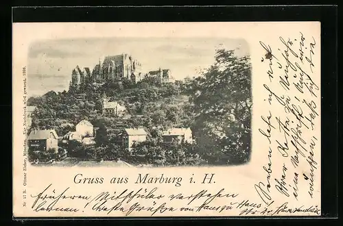 AK Marburg i. H., Teilansicht mit Schloss