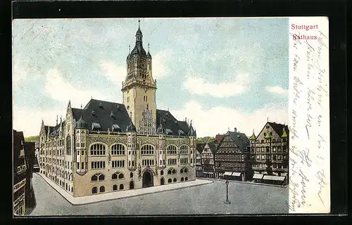 AK Stuttgart, Rathaus aus der Vogelschau