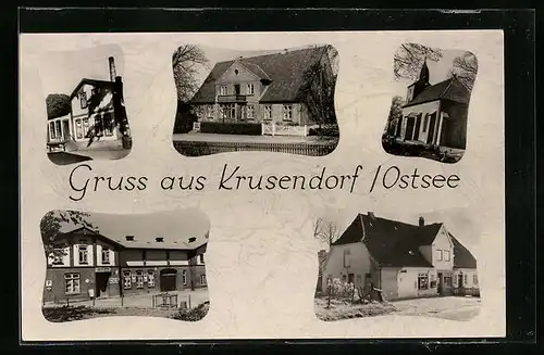 AK Krusendorf /Ostsee, Fünf Ansichten aus dem Ort