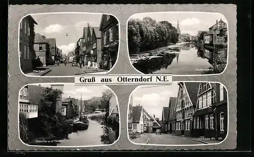 AK Otterndorf N. E., Markstrasse, Speicher a. d. Medem, Medempartie, J. H. Voss-Str.