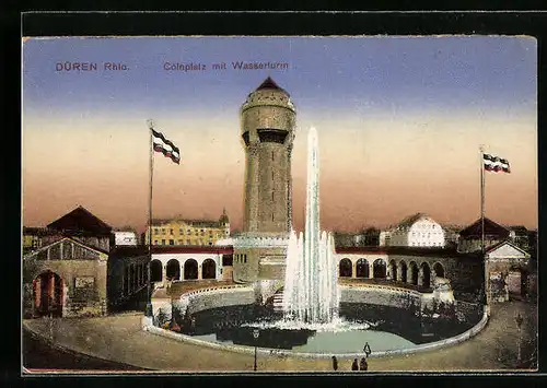 AK Düren, Cölnplatz mit Wasserturm