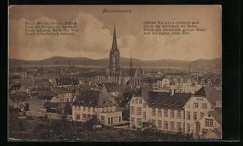 AK Kaiserslautern, Ortsansicht aus der Vogelschau mit Spruch