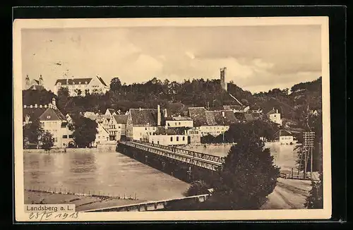 AK Landsberg a. L., Teilansicht mit Brücke über den Fluss