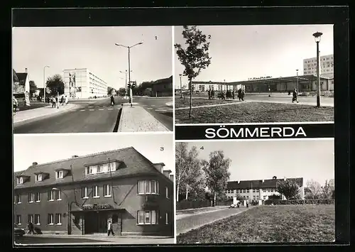 AK Sömmerda, Kölledaer Strasse, HO-Kaufhalle im Neubaugebiet Neue Zeit, HO-Hotel Roter Hirsch, Tagesschule