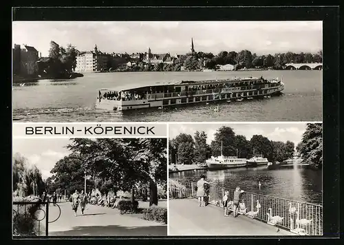 AK Berlin-Köpenick, Ortsansicht mit Dampfer Bertolt Brecht und zwei Ortspartien