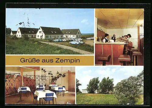 AK Zempin, Urlaubersiedlung, Konsum-Gaststätte Inselhof mit Bar, Barraum und Aussenansicht