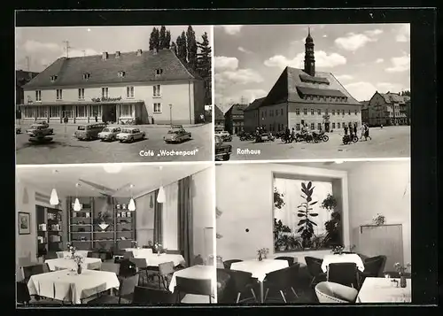 AK Neustadt (Sachs.), Rathaus und Cafè Wochenpost in drei Ansichten