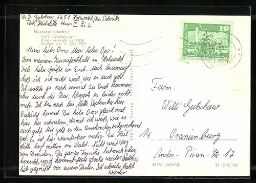 AK Neustadt (Sachs.), Rathaus und Cafè Wochenpost in drei Ansichten