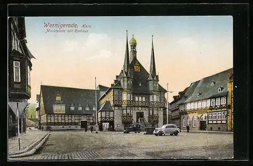 AK Wernigerode (Harz), Marktplatz mit Rathaus