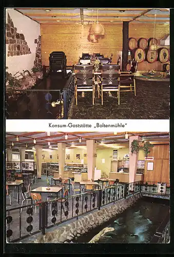 AK Boltenmühle, Konsum-Gaststätte Boltenmühle-Weinstube Zum Gatter und Gastraum mit Selbstbedienung