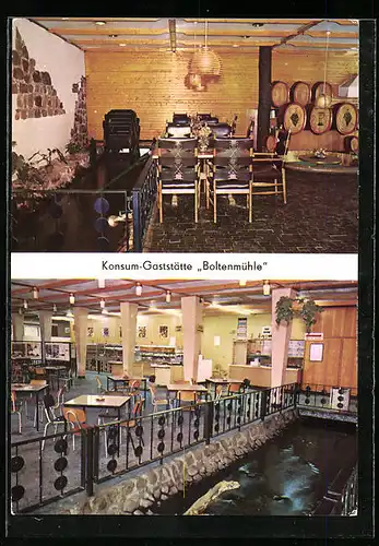 AK Boltenmühle, Konsum-Gaststätte Boltenmühle-Weinstube Zum Gatter und Gastraum mit Selbstbedienung