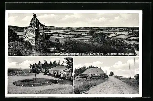 AK Ascheffel, Bismarckdenkmal a. d. Aschberg, Gasthaus Aschberg