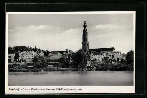 AK Simbach am Inn, Teilansicht mit Kirche