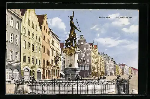 AK Augsburg, am Merkurbrunnen