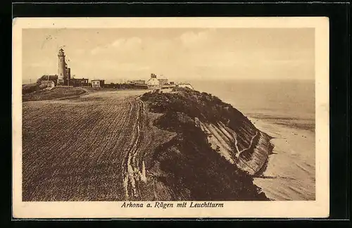 AK Arkona / Rügen, Blick auf Hochufer und Leuchtturm