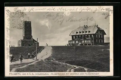 AK Feldberg / Schwarzwald, Feldbergturm mit Gasthaus