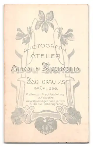 Fotografie Adolf Zierold, Zschopau i. S., Brühl 296, Portrait junger Mann mit Flanierstock und Hut im Anzug