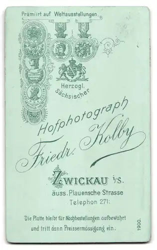 Fotografie Friedr. Kolby, Zwickau i. S., Äuss. Plauensche Str., Portrait eines elegant gekleideten Paares