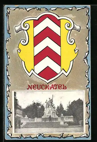 AK Neuchatel, Denkmal mit Wappen