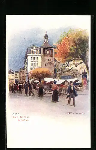 Lithographie Genève, Tour de l`Ile