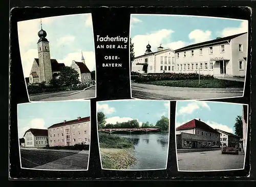 AK Tacherting an der Alz /Oberbayern, Geschäft, Sparkasse, Kirche