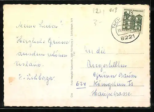 AK Tacherting an der Alz /Oberbayern, Geschäft, Sparkasse, Kirche