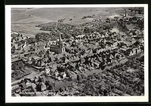 AK Buxtehude, Teilansicht mit Kirche, Fliegeraufnahme